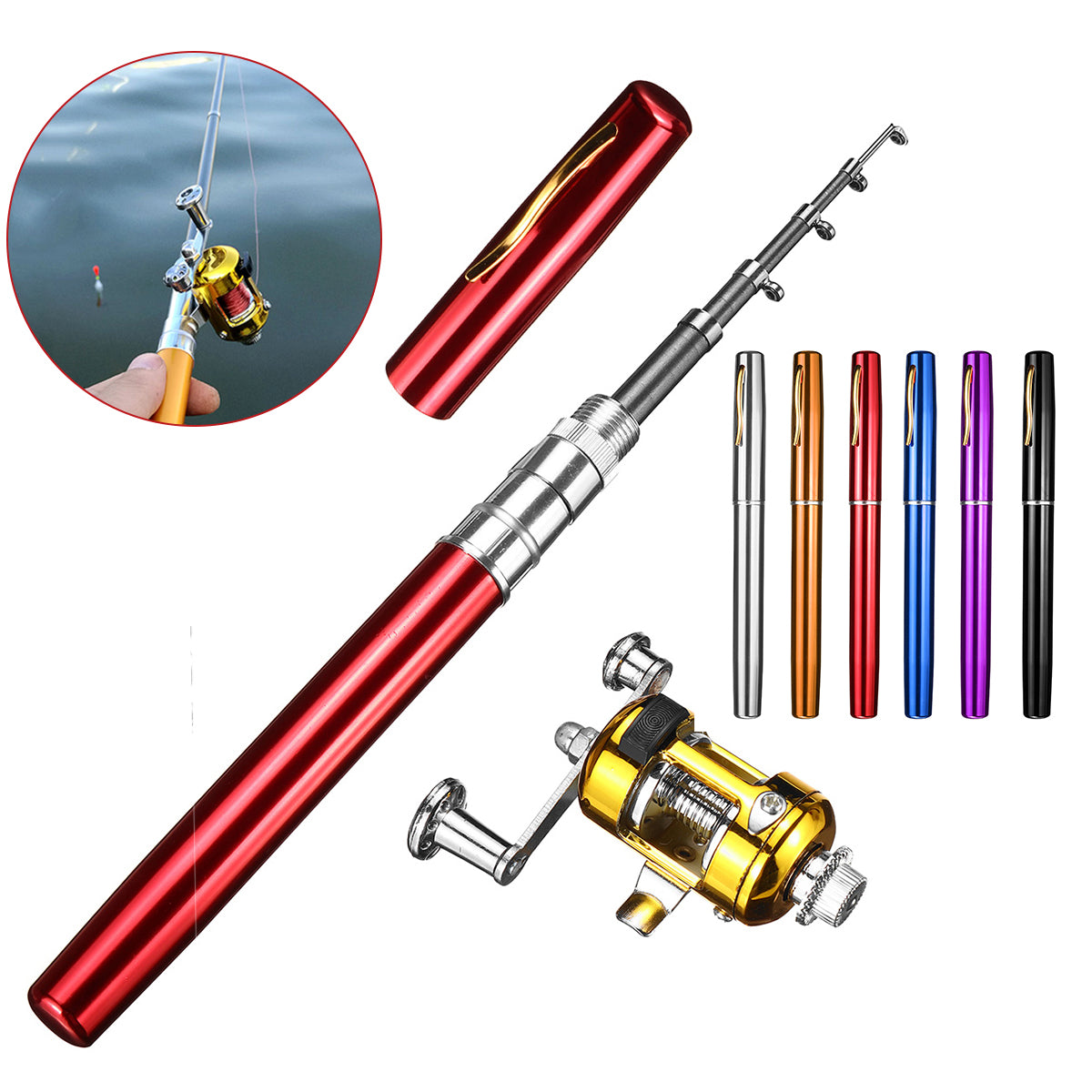 LEO Y4515 Portable Mini Telescopic Pocket Pen Fish Rod Aluminum Alloy Lightweighted Fishing Rod   Fishing Reel