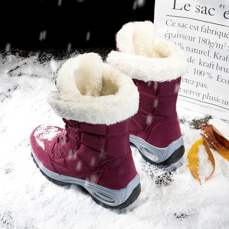 Moipheng Women Boots Winter Keep Warm Quality Mid-Calf Snow Boots Ladies Lace-up Comfortable Waterproof Booties Chaussures Femme