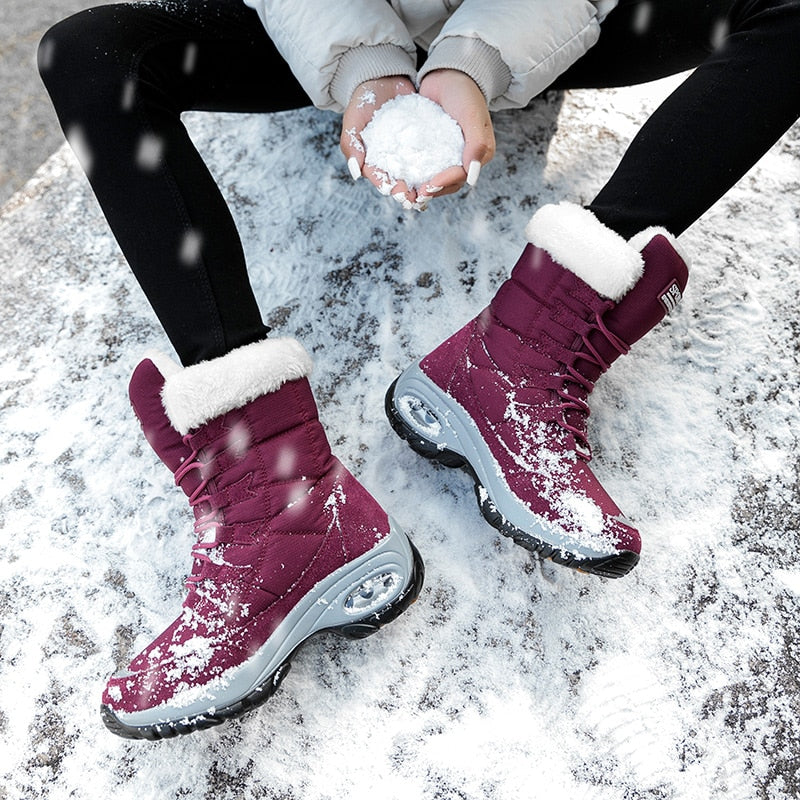 Moipheng Women Boots Winter Keep Warm Quality Mid-Calf Snow Boots Ladies Lace-up Comfortable Waterproof Booties Chaussures Femme
